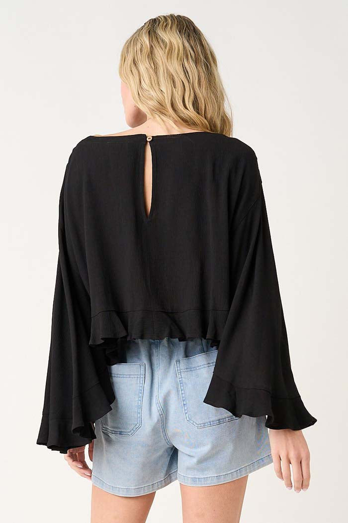 Boat Neck Ruffle Hem Top