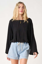 Boat Neck Ruffle Hem Top
