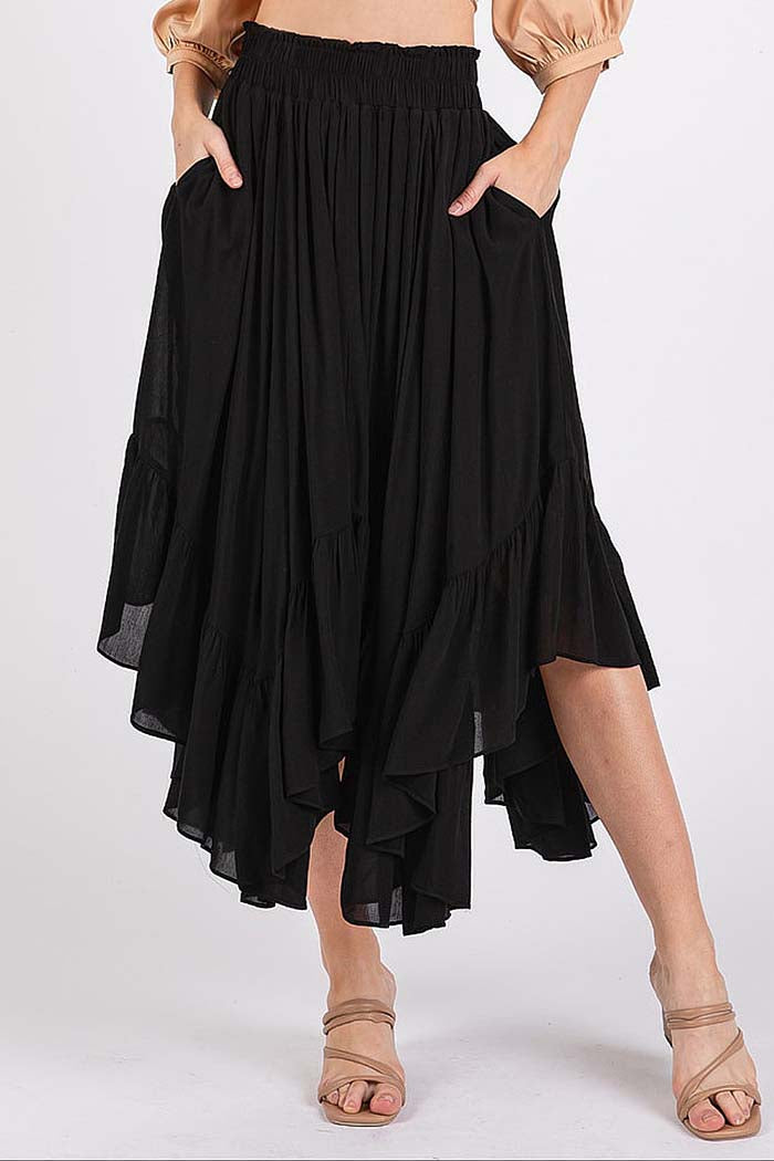 Elastic Waist Pocket Midi Skirt