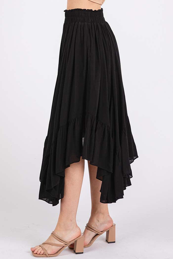 Elastic Waist Pocket Midi Skirt