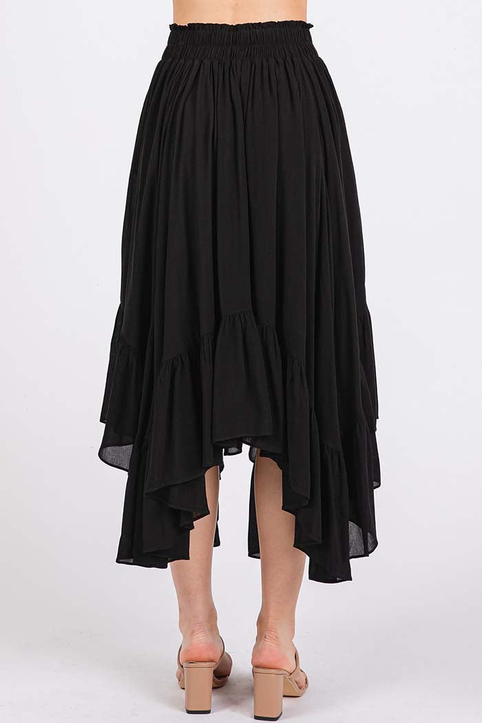 Elastic Waist Pocket Midi Skirt