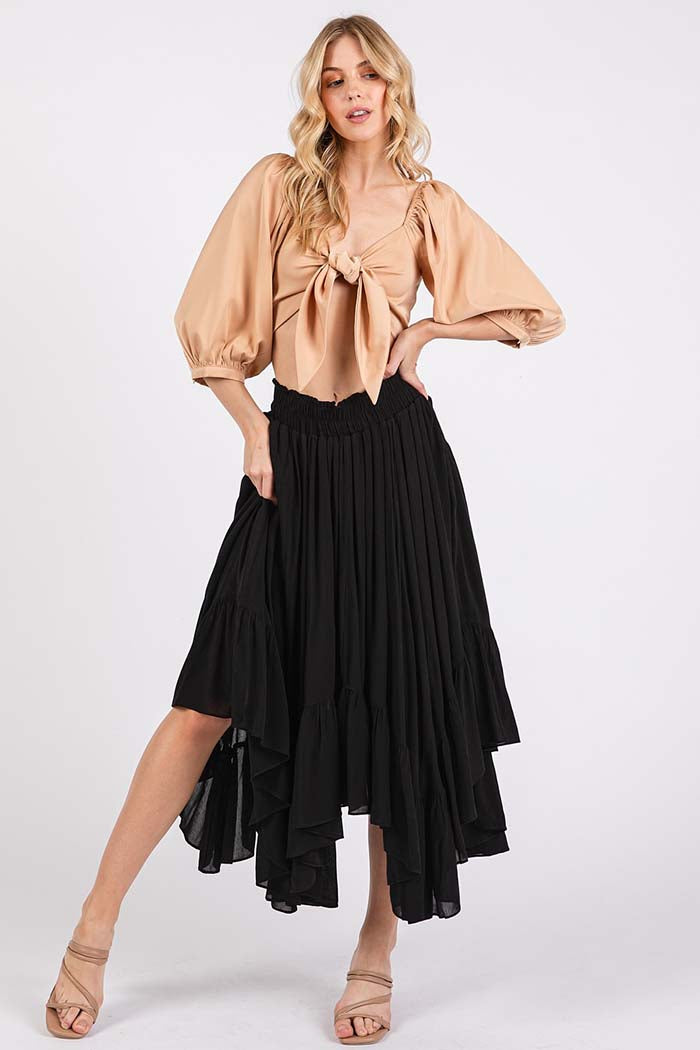 Elastic Waist Pocket Midi Skirt