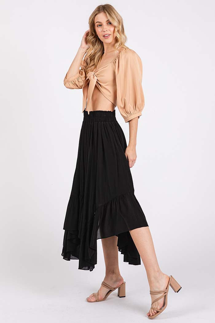 Elastic Waist Pocket Midi Skirt
