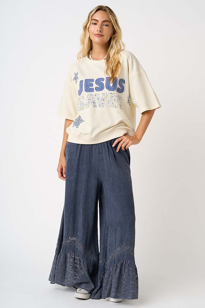 Elastic Waist Wide Leg Pants