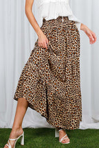 Leopard Printed Boho Tiered Maxi Skirt