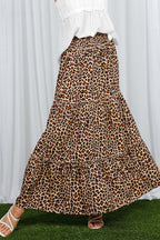 Leopard Printed Boho Tiered Maxi Skirt