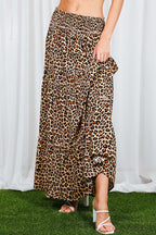Leopard Printed Boho Tiered Maxi Skirt