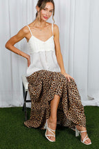 Leopard Printed Boho Tiered Maxi Skirt