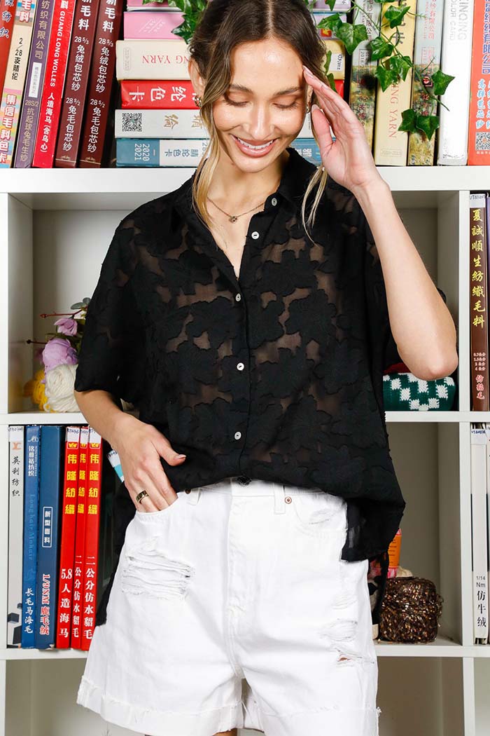 Floral Jacquard Blouse Shirt