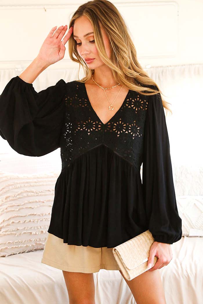 Midnight Meadow Crochet Blouse