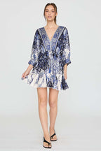 Paisley Print Tie Waist Mini Dress