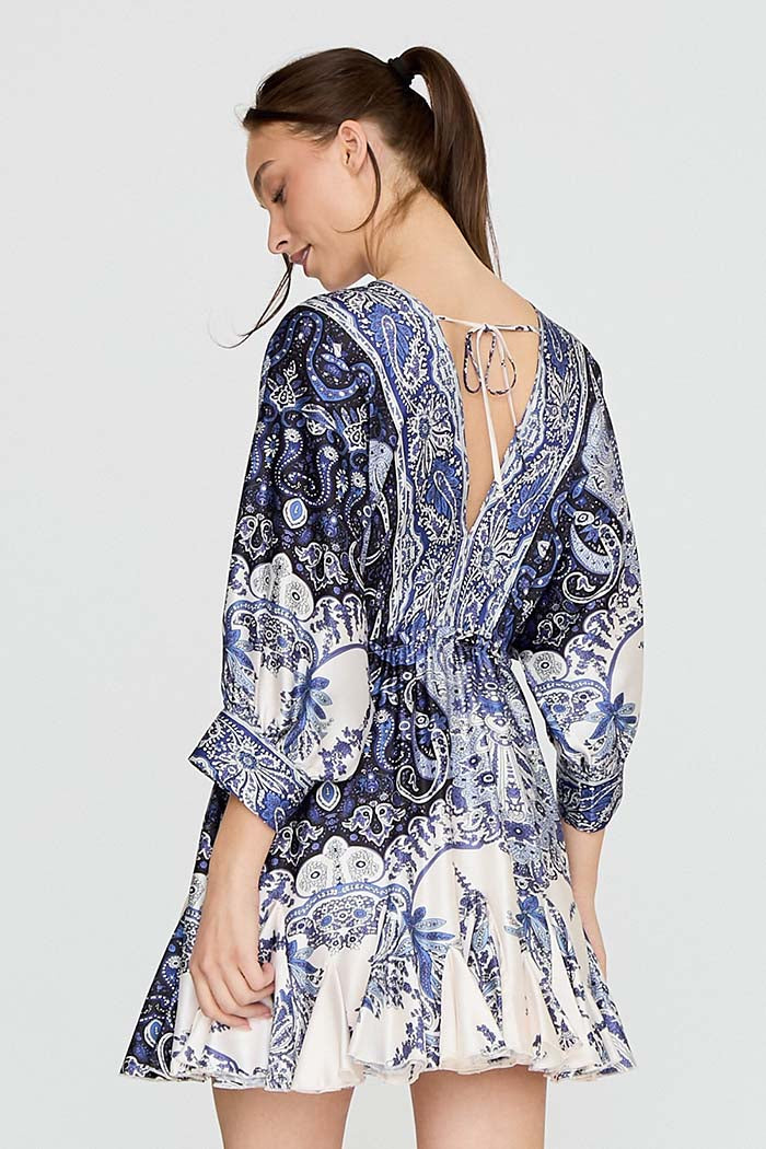 Paisley Print Tie Waist Mini Dress