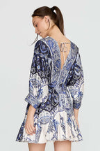 Paisley Print Tie Waist Mini Dress
