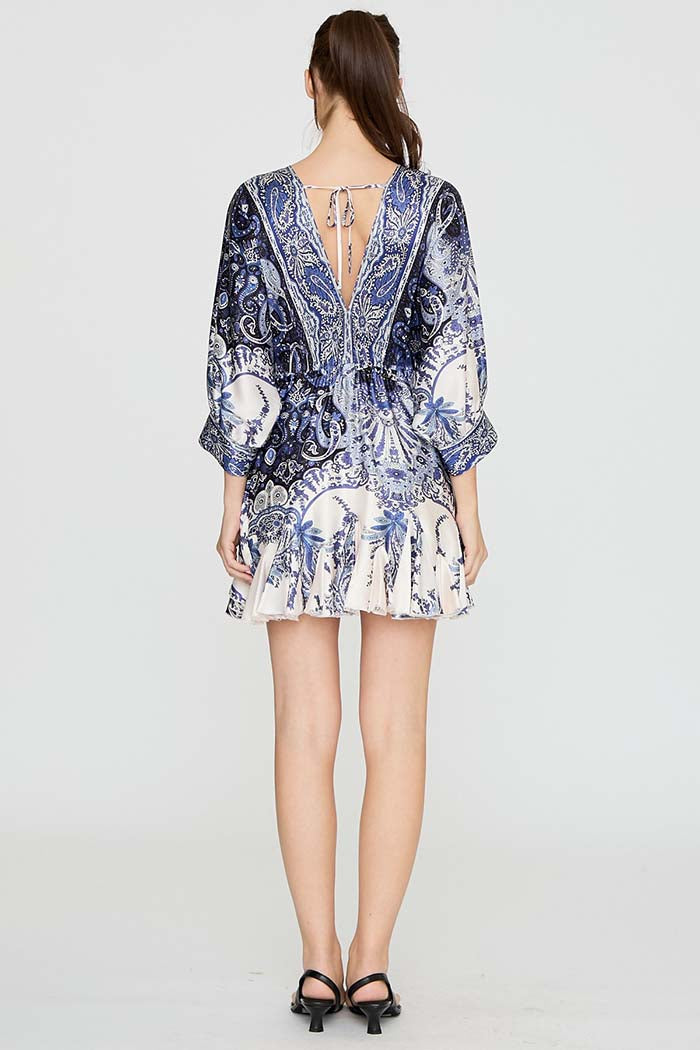 Paisley Print Tie Waist Mini Dress