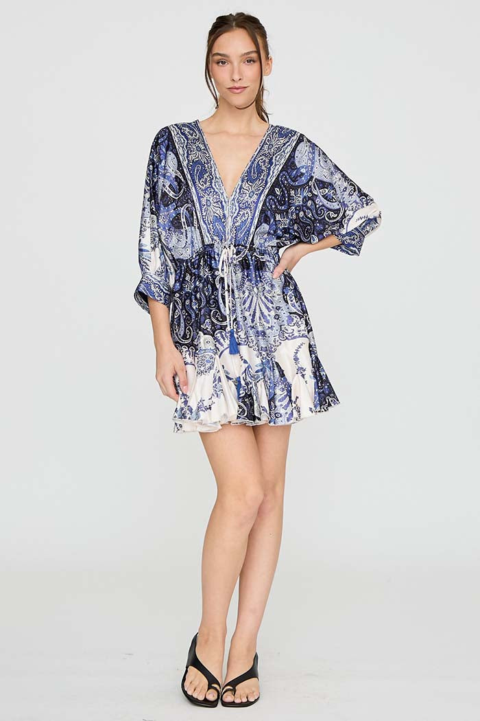 Paisley Print Tie Waist Mini Dress