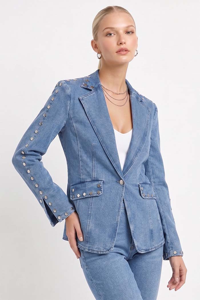 Dome Studded Denim Blazer