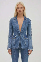 Dome Studded Denim Blazer