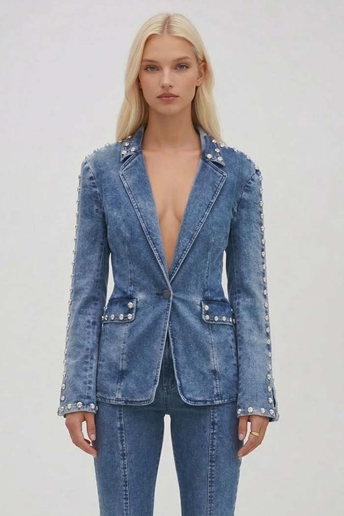Dome Studded Denim Blazer