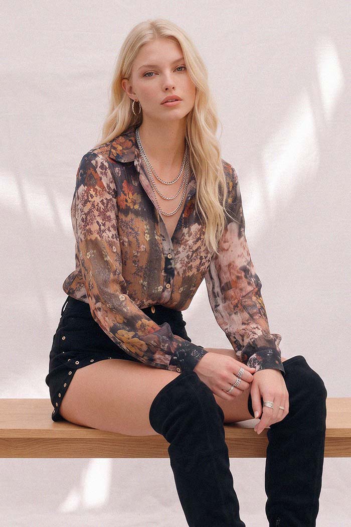 Sheer Floral Print Blouse