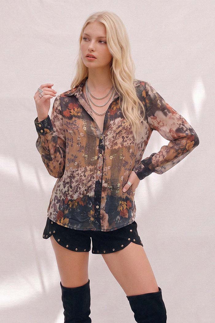 Sheer Floral Print Blouse
