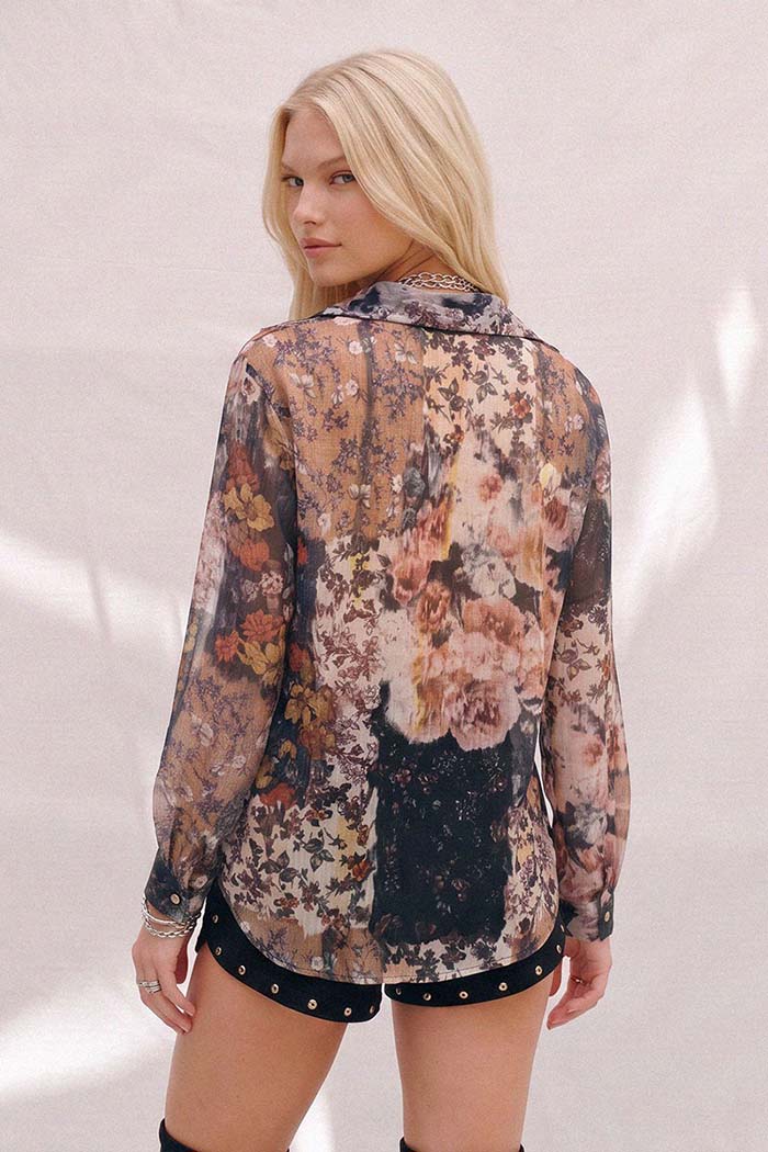 Sheer Floral Print Blouse