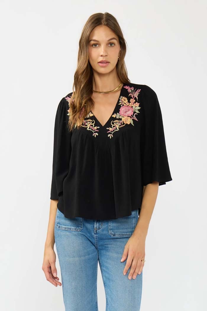 Floral Yoke V-Neck Top