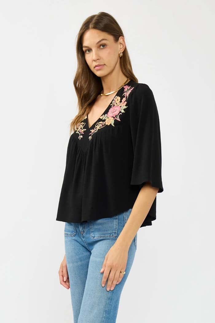 Floral Yoke V-Neck Top