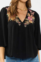 Floral Yoke V-Neck Top