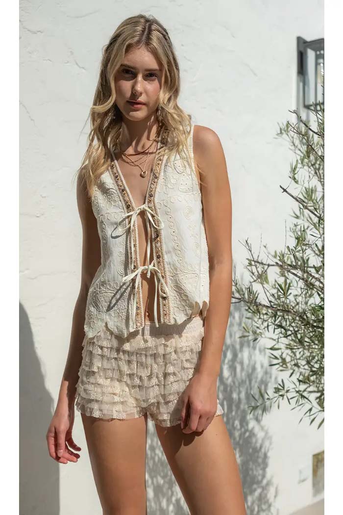 Embroidered Front-Tie Vest