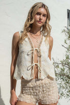 Embroidered Front-Tie Vest