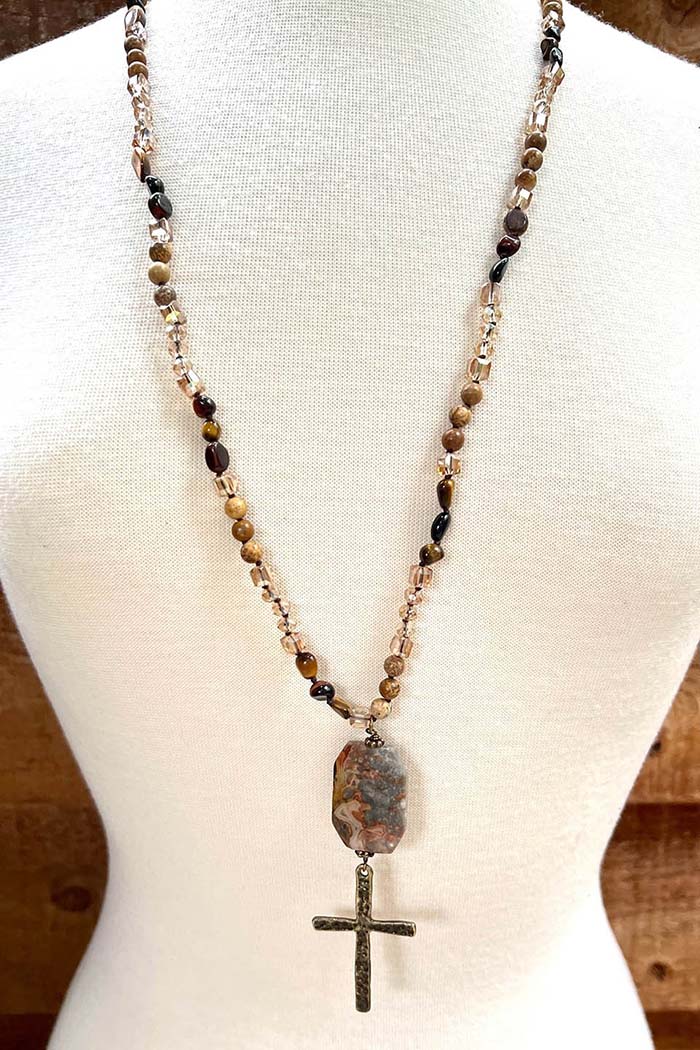 Jasper Stone Cross Necklace