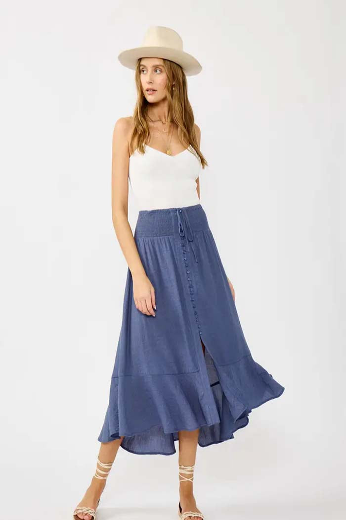 Button-Front Midi Skirt