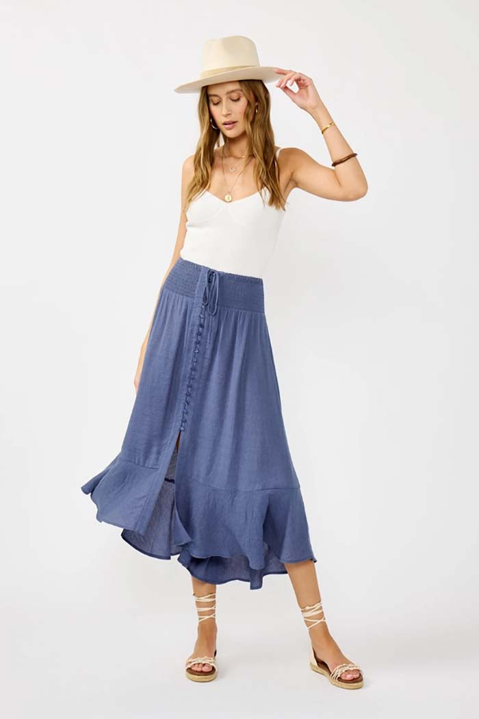 Button-Front Midi Skirt