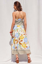 Border Print Floral Midi Dress