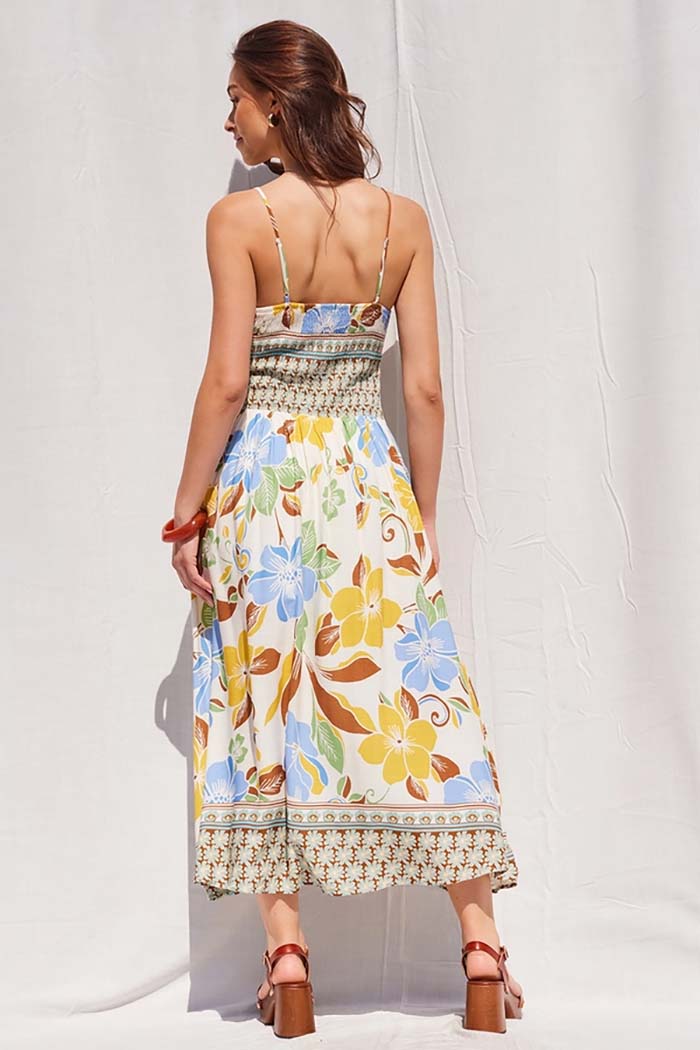 Border Print Floral Midi Dress