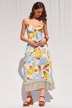Border Print Floral Midi Dress