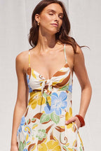 Border Print Floral Midi Dress