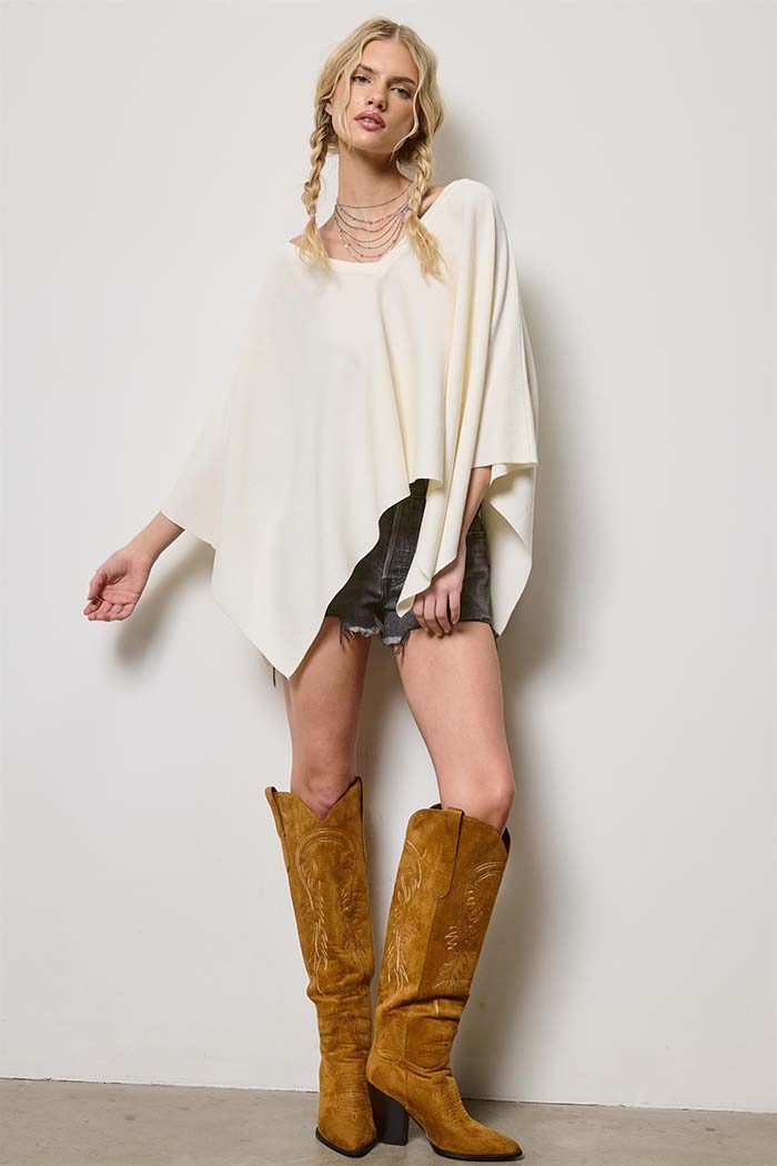 Asymmetric Knit Poncho Top