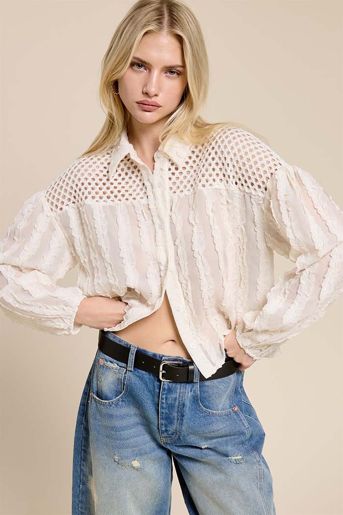 Sheer Lace Button-Down Shirt