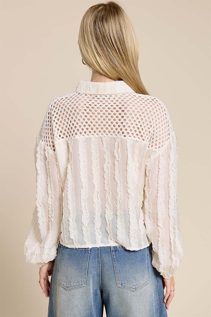 Sheer Lace Button-Down Shirt