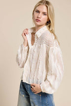 Sheer Lace Button-Down Shirt