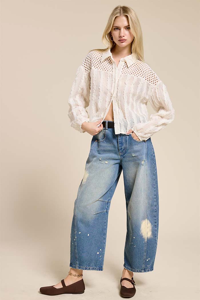 Sheer Lace Button-Down Shirt