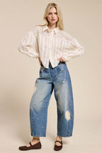 Sheer Lace Button-Down Shirt