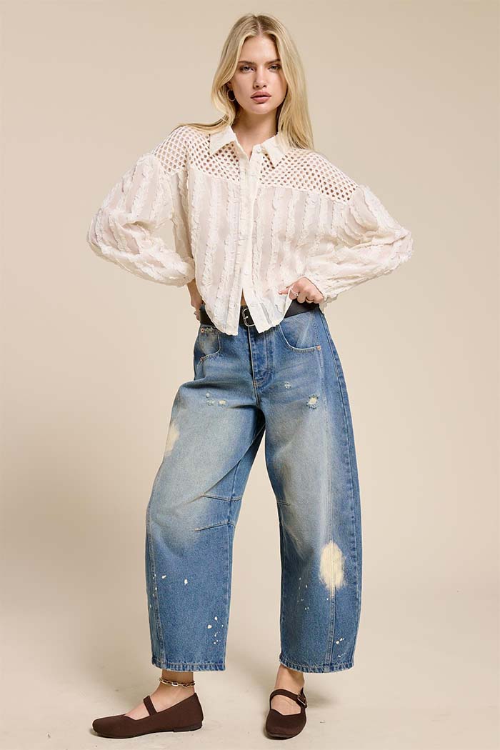 Sheer Lace Button-Down Shirt