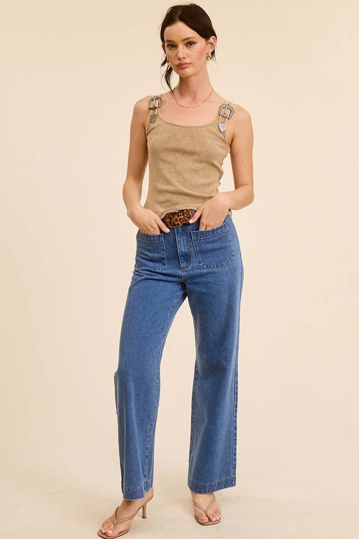 Western Silver Belt Trim Tank Top