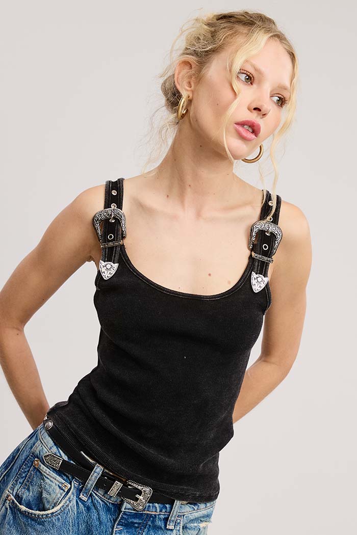 Western Silver Belt Trim Tank Top