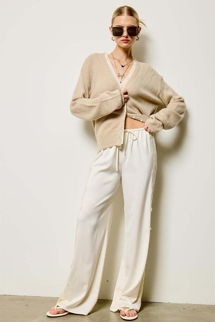 Lace Side Panel Satin Pants
