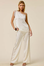Lace Side Panel Satin Pants