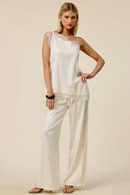 Lace Side Panel Satin Pants