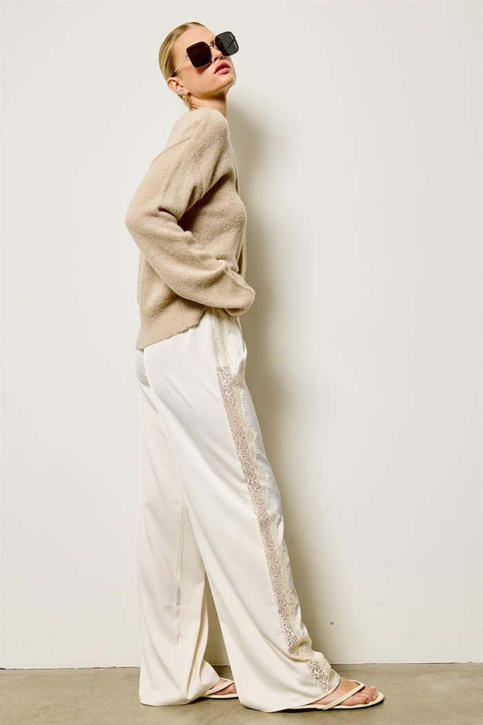 Lace Side Panel Satin Pants